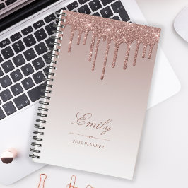 Chic Glitter Drips Roos Goud Gepersonaliseerd 2025 Planner