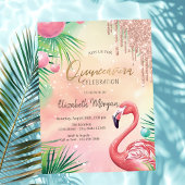 Chic Glitter Drips Roze Flamingo's Quinceañera Kaart