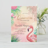Chic Glitter Drips Roze Flamingo's Quinceañera Kaart (Staand voorkant)