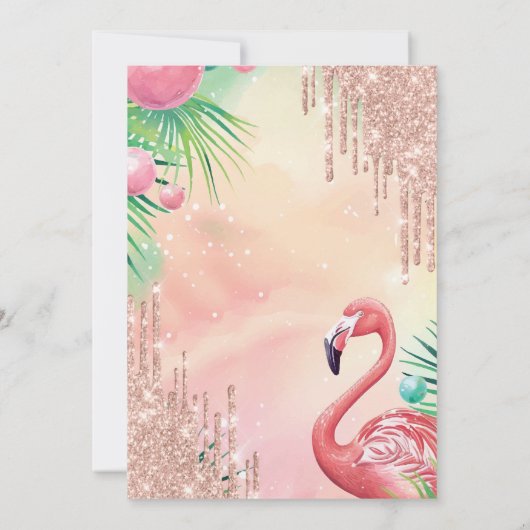 Chic Glitter Drips Roze Flamingo's Quinceañera Kaart (Achterkant)