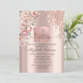 Chic Glitter Drips, Rozen Roos Gold 18e Verjaardag Kaart (Staand voorkant)