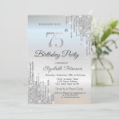 Chic Glitter Drips Silver 75th Birthday Kaart (Staand voorkant)