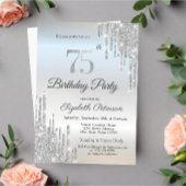 Chic Glitter Drips Silver 75th Birthday Kaart