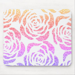 Chic Glitter Effect Colorful Rozen White Mousepad Muismat