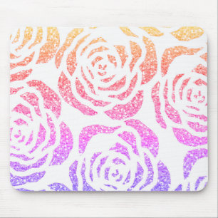 Chic Glitter Effect Colorful Rozen White Mousepad Muismat