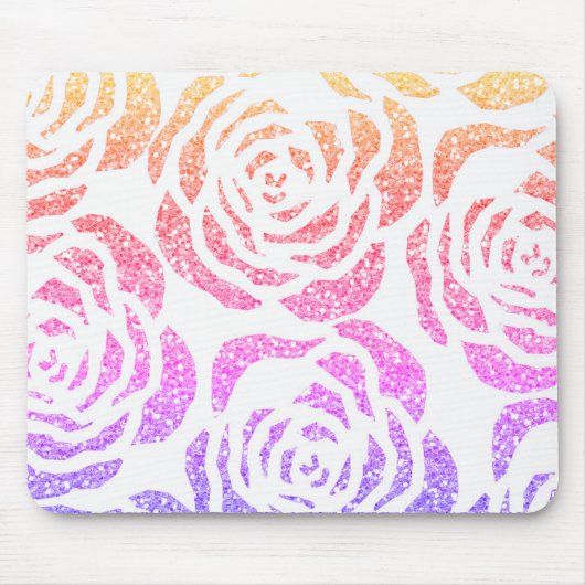 Chic Glitter Effect Colorful Rozen White Mousepad Muismat (Voorkant)