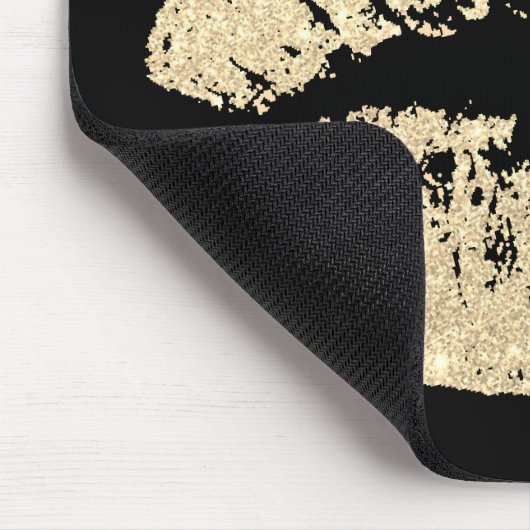 Chic Glitter Effect Gold Lips Black Mousepad Muismat (Hoek)