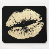 Chic Glitter Effect Gold Lips Black Mousepad Muismat (Voorkant)