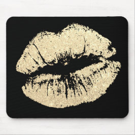 Chic Glitter Effect Gold Lips Black Mousepad Muismat