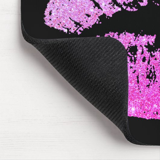 Chic Glitter Effect Neon Lips Black Mousepad Muismat (Hoek)