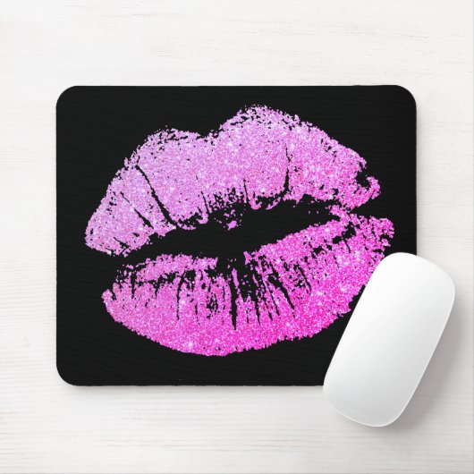 Chic Glitter Effect Neon Lips Black Mousepad Muismat (Met muis)