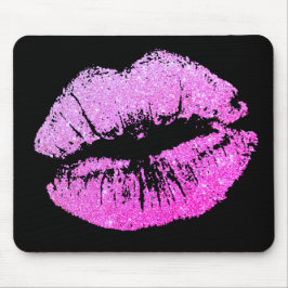 Chic Glitter Effect Neon Lips Black Mousepad Muismat