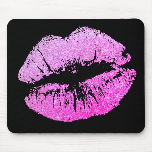 Chic Glitter Effect Neon Lips Black Mousepad Muismat (Voorkant)