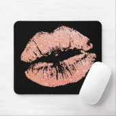 Chic Glitter Effect Rose-Gold Lips Black Mousepad Muismat (Met muis)