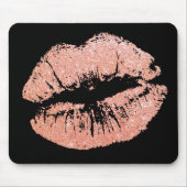 Chic Glitter Effect Rose-Gold Lips Black Mousepad Muismat (Voorkant)