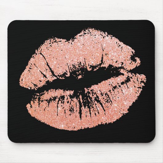 Chic Glitter Effect Rose-Gold Lips Black Mousepad Muismat (Voorkant)