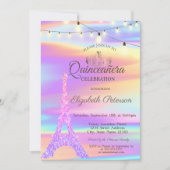 Chic Glitter Eiffel Tower Holographic Quinceañera Kaart (Voorkant)