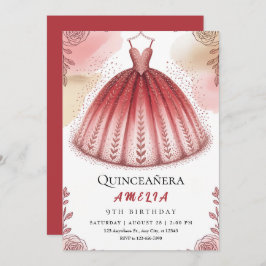 Chic Glitter en Floral Quinceañera Kaart