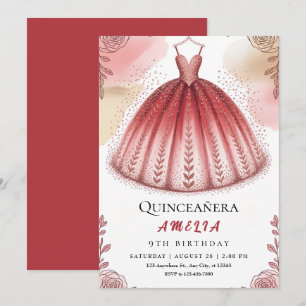 Chic Glitter en Floral Quinceañera Kaart