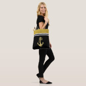 Chic Glitter en Gold Nautical Anchor op zwart Tote Bag (Op model)