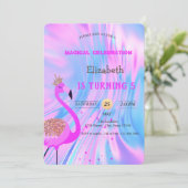 Chic Glitter Flamingo, Holographic Birthday Kaart (Staand voorkant)