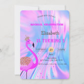 Chic Glitter Flamingo, Holographic Birthday Kaart (Voorkant)
