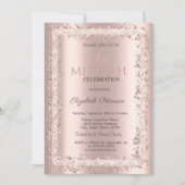 Chic Glitter Frame Roze Goud Bat Mitzvah Kaart (Voorkant)