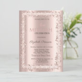 Chic Glitter Frame Roze Goud Bat Mitzvah Kaart (Staand voorkant)