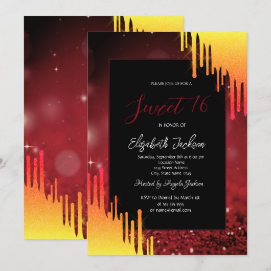 Chic Glitter Gele Druppels, Bokeh Red Kaart (Voorkant / Achterkant)