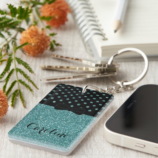 Chic Glitter Girly Papillon op persoonlijke titel Sleutelhanger (Voorkant Rechts)