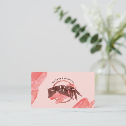 Chic Glitter Glam Nail Art Manicure Salon Monogram Visitekaartje (Staand voorkant)