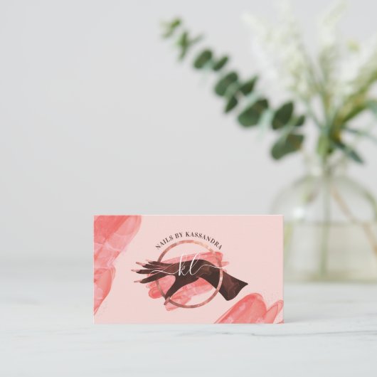 Chic Glitter Glam Nail Art Manicure Salon Monogram Visitekaartje (Staand voorkant)