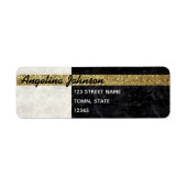 Chic Glitter Gold Black en White Return Address Etiket (Voorkant)