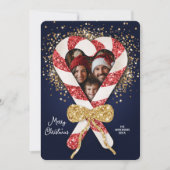 Chic Glitter Gold Candy Cane Lijst Foto Kerst Kaart (Voorkant)