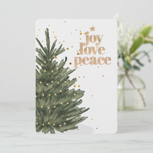Chic Glitter Gold Script Non Photo Christmas Tree  Feestdagenkaart (Staand voorkant)