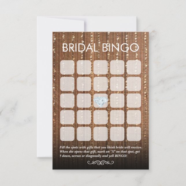 Chic Glitter Gold String 5x5 Bridal Bingo Kaarten (Voorkant)