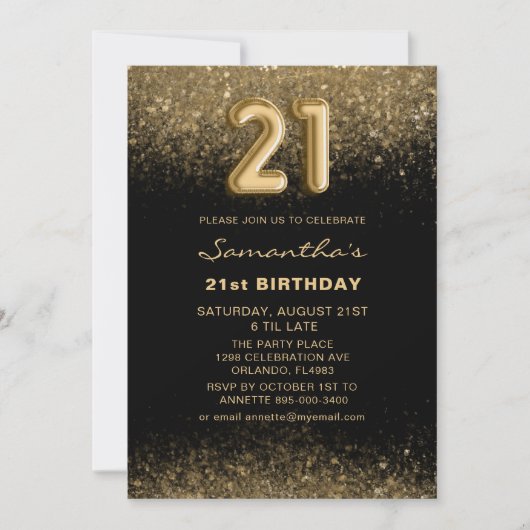Chic Glitter Goud & Zwart 21e Verjaardag Kaart (Voorkant)