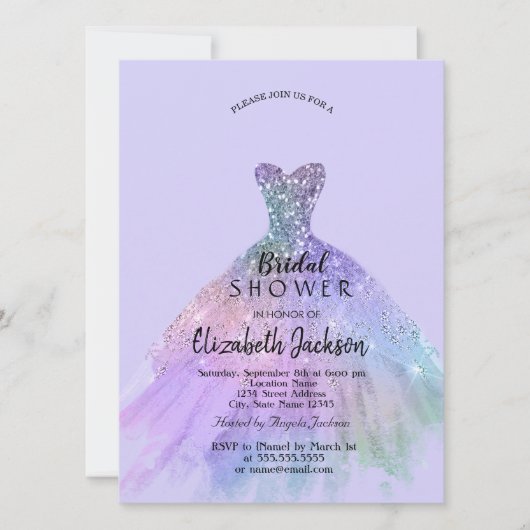 Chic Glitter Jurk Lavander Vrijgezellenfeest Kaart (Voorkant)