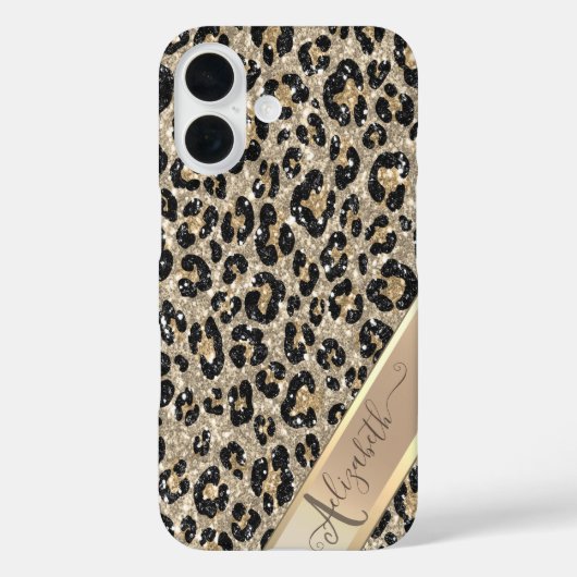 Chic Glitter Leopard Pattern Monogram Case-Mate iPhone Case (Achterkant)