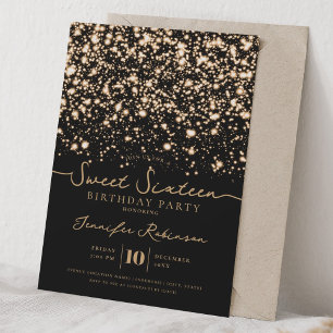 Chic Glitter Lights Sweet 16 Verjaardagsfeest Gold Kaart