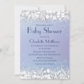 Chic Glitter Modern Floral Blue Boy Baby shower Kaart (Voorkant)