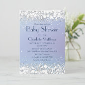 Chic Glitter Modern Floral Blue Boy Baby shower Kaart (Staand voorkant)
