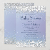 Chic Glitter Modern Floral Blue Boy Baby shower Kaart (Voorkant / Achterkant)
