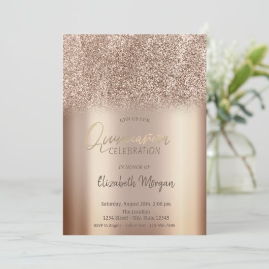 Chic Glitter Ombre Quinceañera Uitnodiging (Staand voorkant)