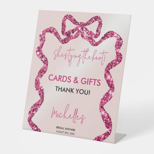 Chic Glitter Pink Bow Ze bindt de knoop Reclamebord Met Voetstuk (Voorkant)