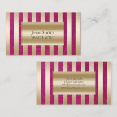 Chic Glitter Pink & Gold Stripes Makeup Artist Visitekaartje (Voorkant / Achterkant)