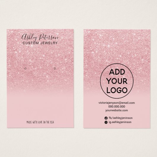 Chic glitter pink sparkle jeweling earring display visitekaartje (Voorkant /achterkant)