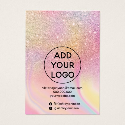 Chic glitter-regenboogscherm met meerdere stuipen visitekaartje (Achterkant)