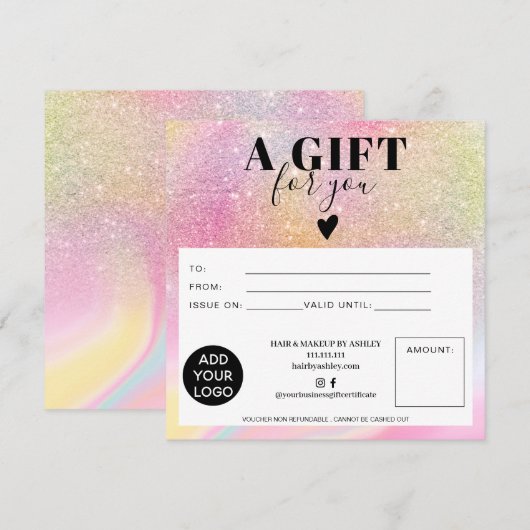 Chic glitter regenboogvierkant gift logo (Voorkant / Achterkant)