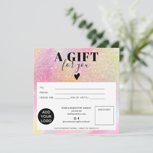 Chic glitter regenboogvierkant gift logo (Staand voorkant)